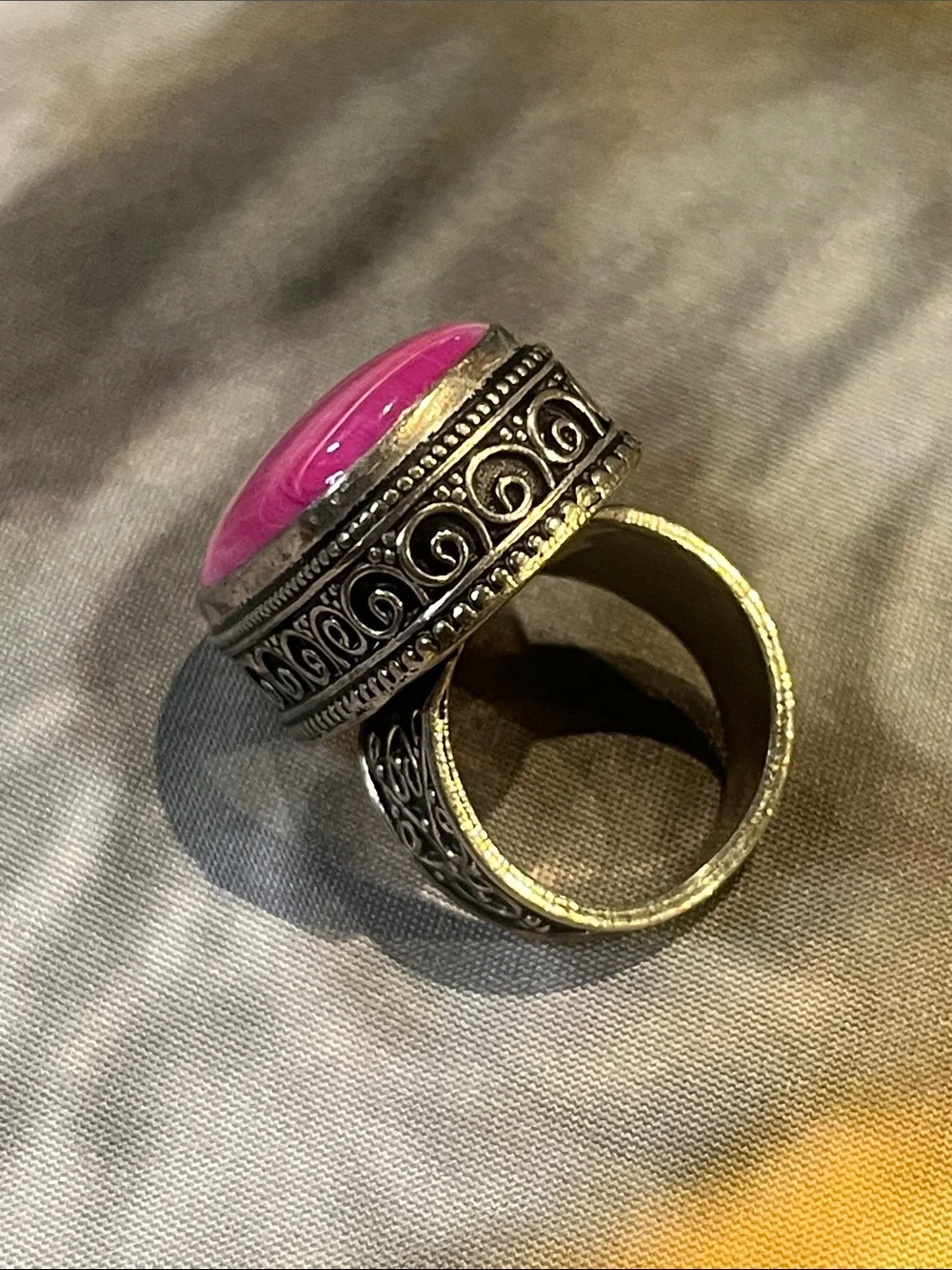 925 Sterling Silver Pink Agate Statement Ring